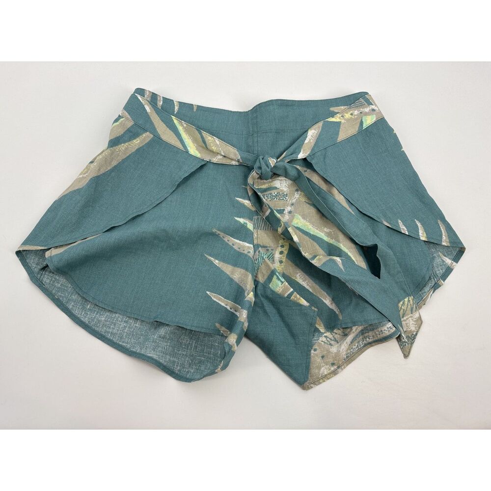 Patagonia Teal Tropical Print Wrap Shorts Women’s High Waist Tie Front